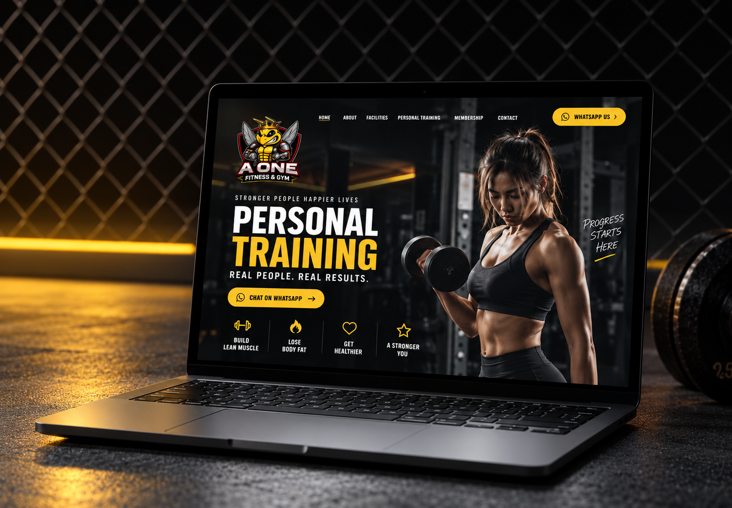 A-One Fitness personal training landing page displayed on a laptop